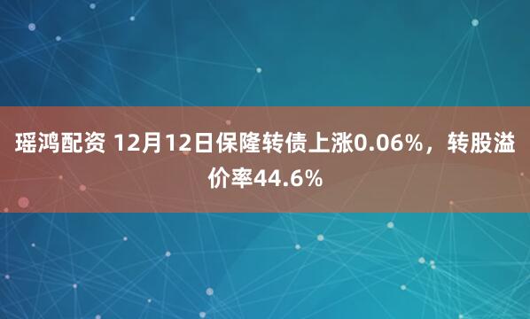 瑶鸿配资 12月12日保隆转债上涨0.06%,转股溢价率44.6%